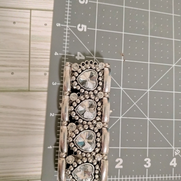 Set of 2 Silver Tone Link Stretchy Bracelets Mix Abstract Pattern - Picture 8 of 8